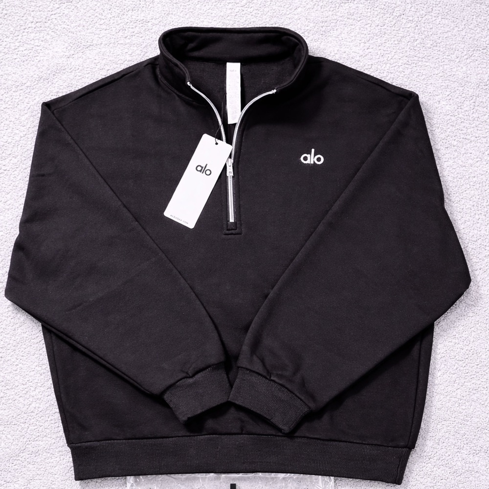 ALO Black Quarter Zip Pullover Sweatshirt – Size S